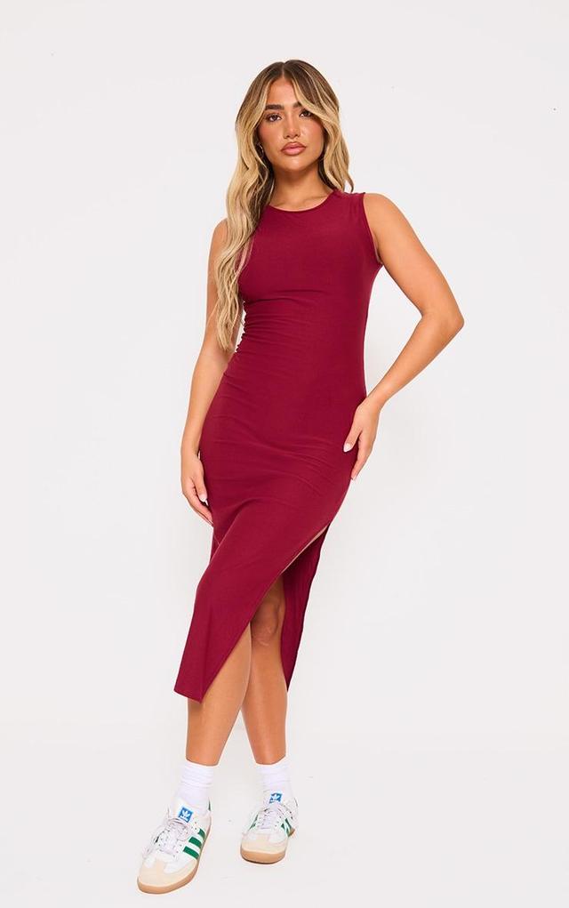 Burgundy Soft Touch Racer Neck Sleeveless Midaxi Dress Product Image