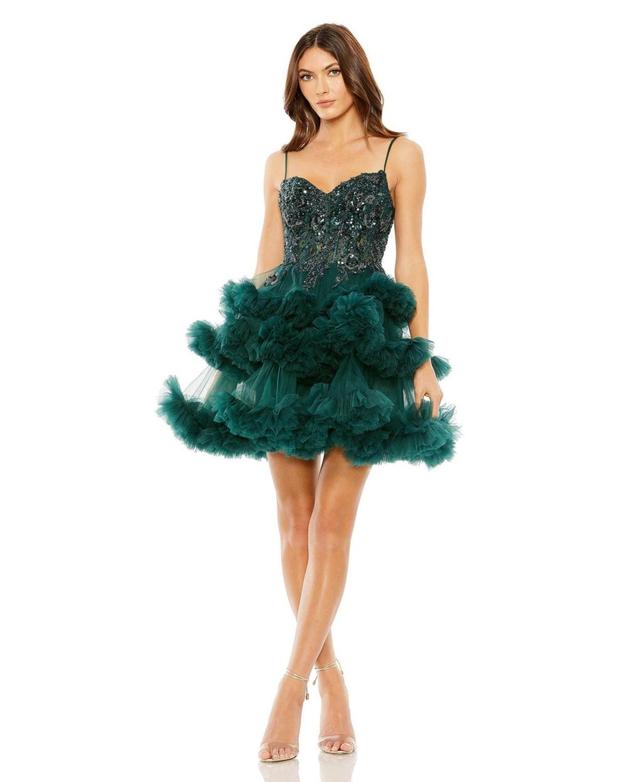 Mac Duggal Sequin & Bead Tiered Cocktail Minidress Product Image