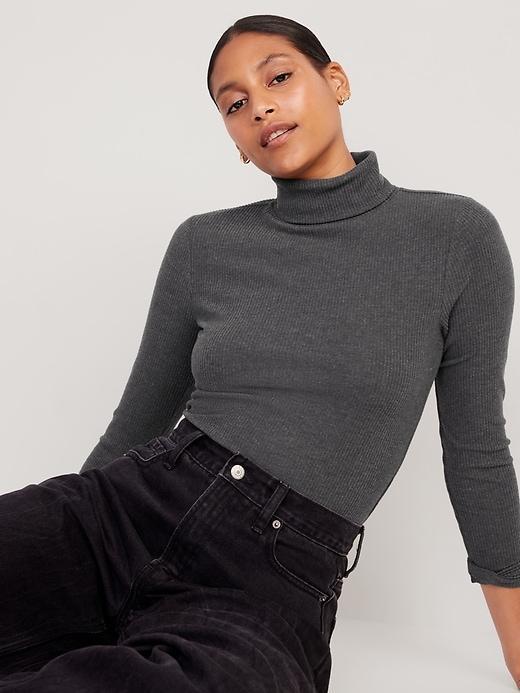 Fitted Plush Rib-Knit Turtleneck Product Image