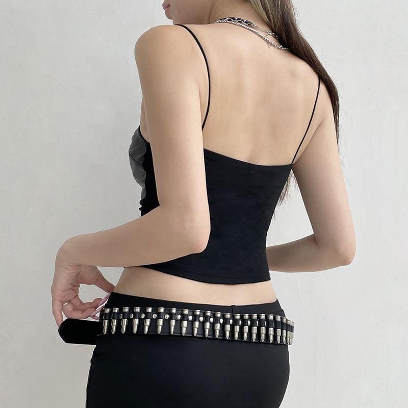 Plain Faux Leather Slim-Fit Crop Camisole Top Product Image