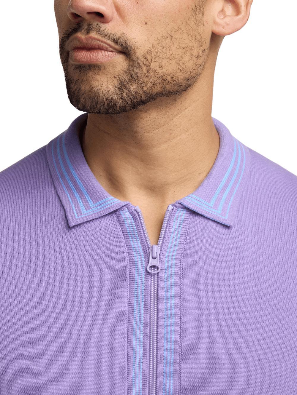 Cotton Full Zip Polo - Purple Product Image