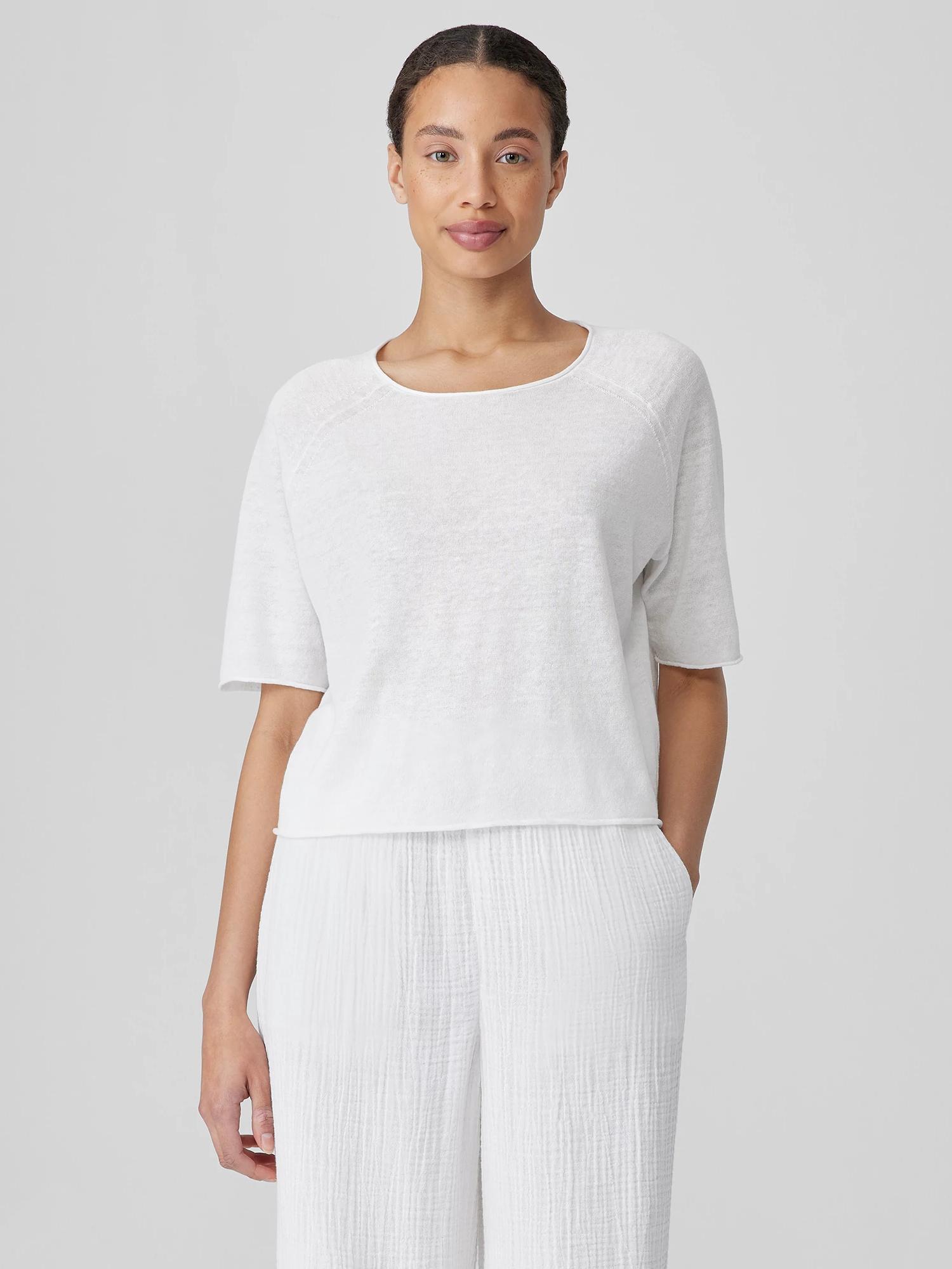 EILEEN FISHER Organic Linen Cotton Jewel Neck Topfemale Product Image