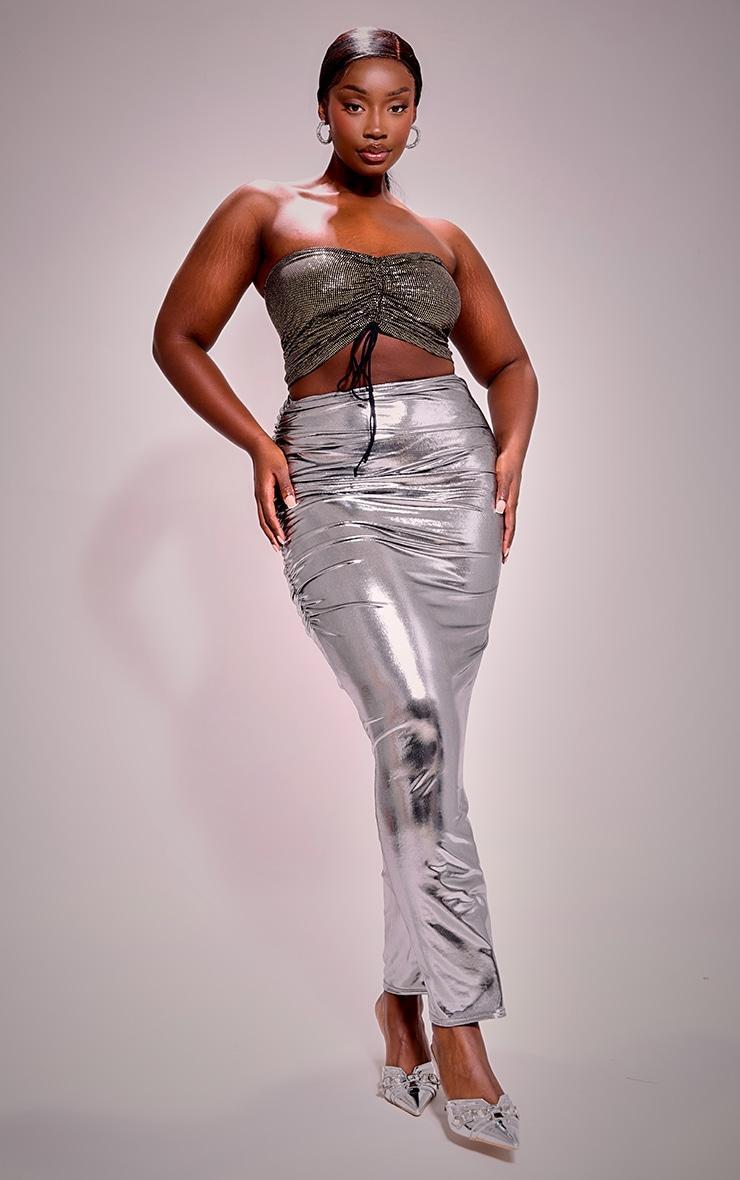 Plus Metallic Ruched Maxi Skirt Product Image