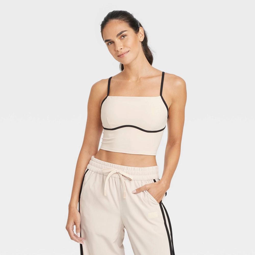 Womens Piped Cropped Support Tank Top - JoyLab Cream XXL Product Image