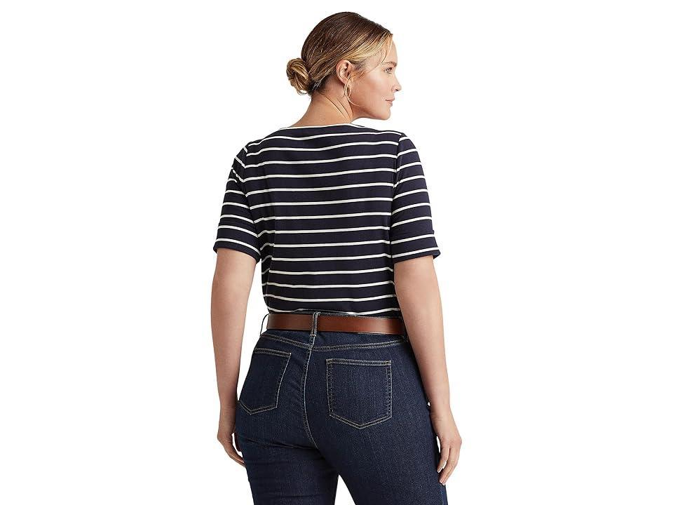 Lauren Ralph Lauren Plus Size Stripe Boat Neck Short Sleeve T Product Image