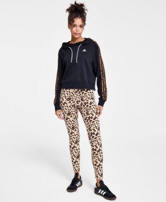 Adidas Womens Essentials Animal Print 3 Stripes Cropped Hoodie Leggings Product Image