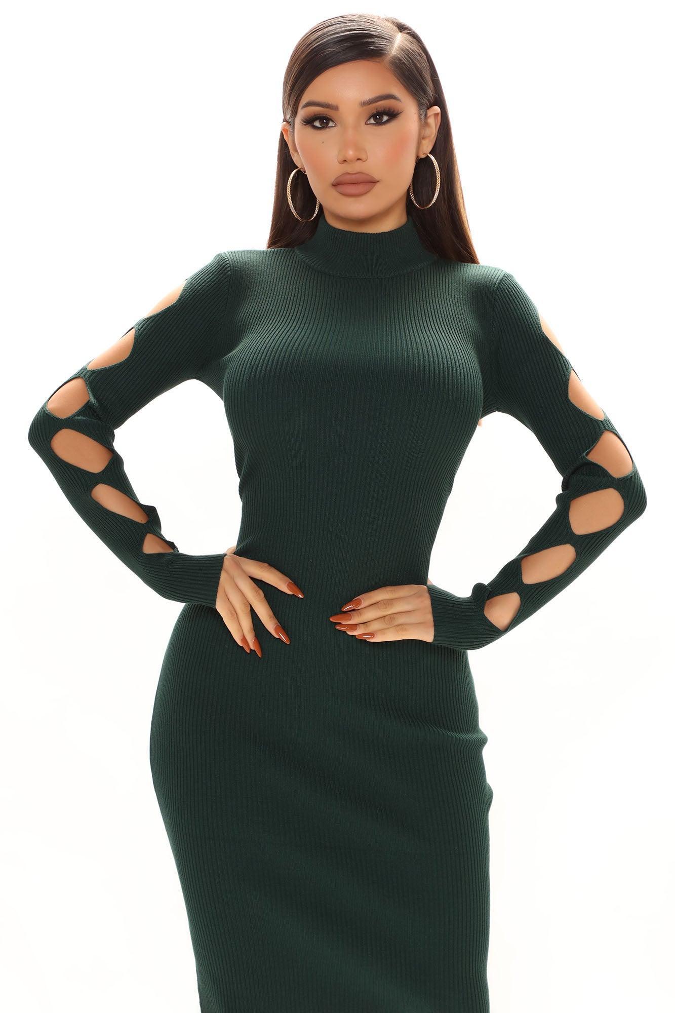 There For You Sweater Midi Dress - Green Product Image