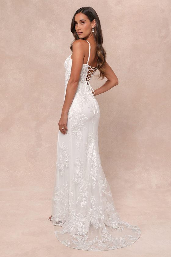 Ethereal Elegance White Embroidered Lace-Up Maxi Dress Product Image