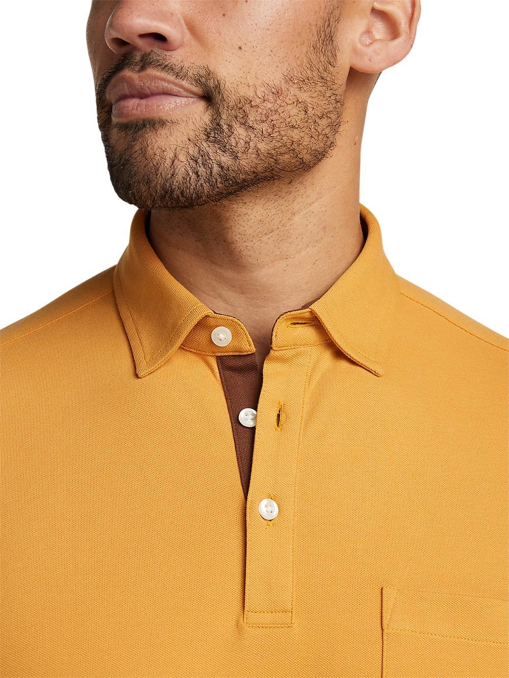 Cotton/Spandex Pique Three Button Polo - Gold Product Image