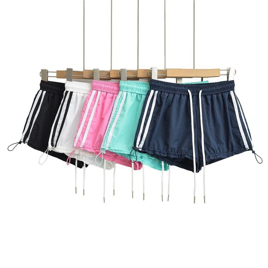 Low Waist Striped Side-Drawstring Mini Sweat Shorts Product Image