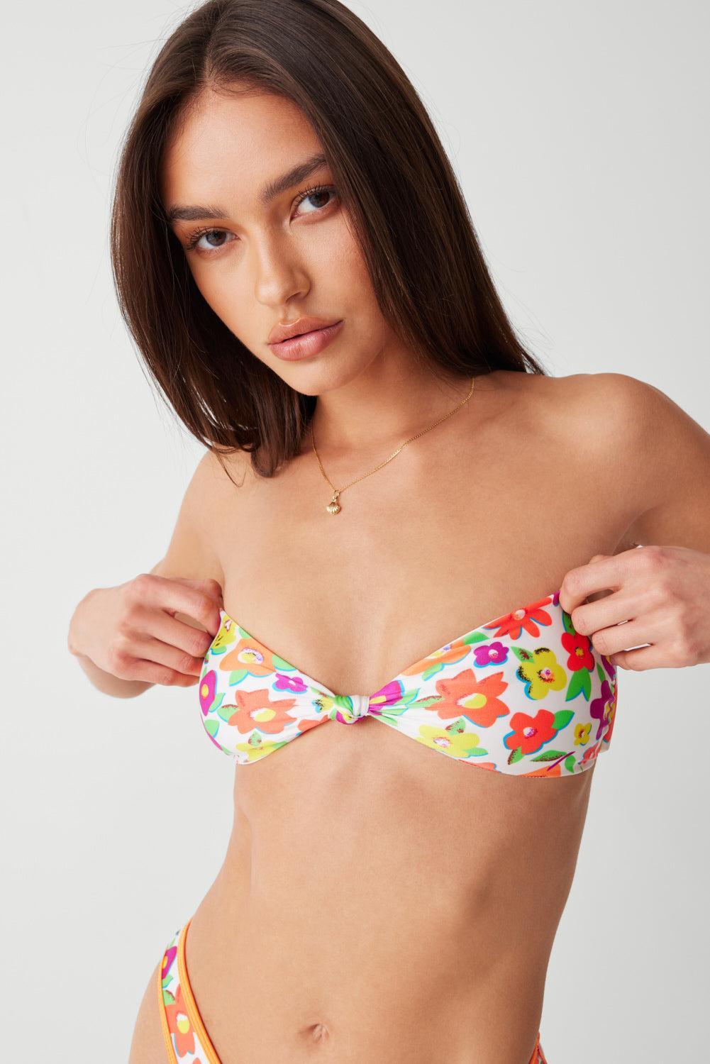 Crescent Shine Bandeau Bikini Top - French Flowers Product Image