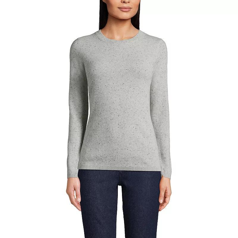 Womens Lands End Crewneck Cashmere Sweater Gray Grey Product Image