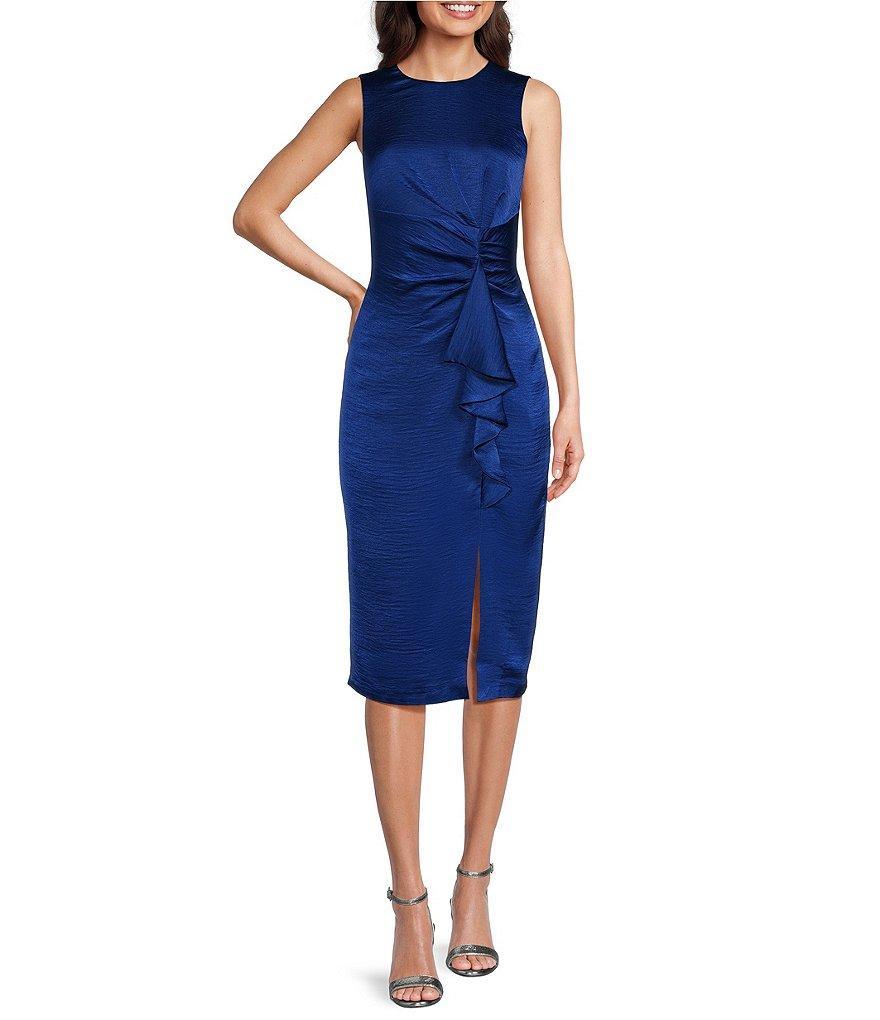 Vince Camuto Satin Tuck Waist Ruffle Skirt Midi Dress Product Image