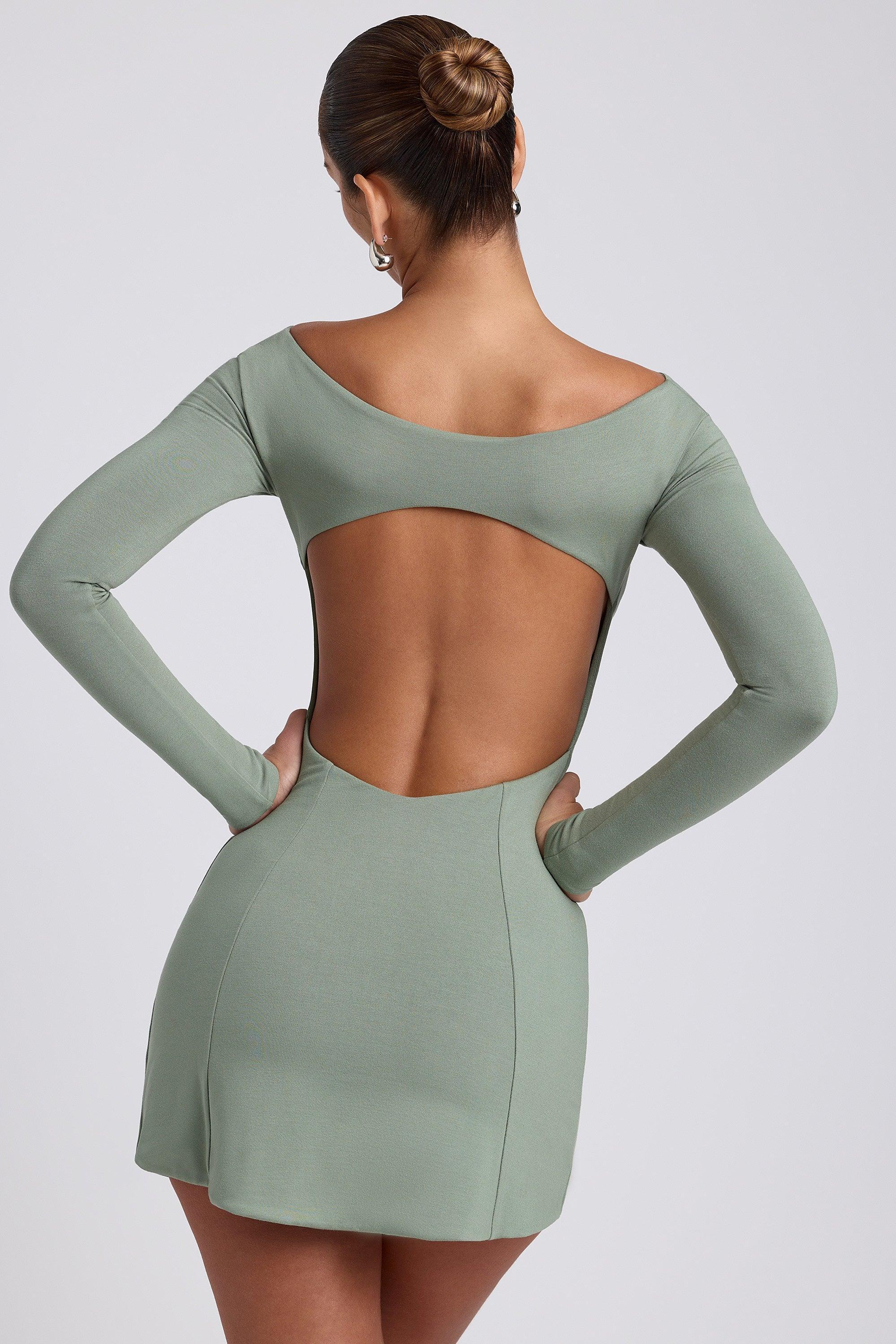 Modal Twist-Front Long-Sleeve Mini Dress in Sage Green Female Product Image