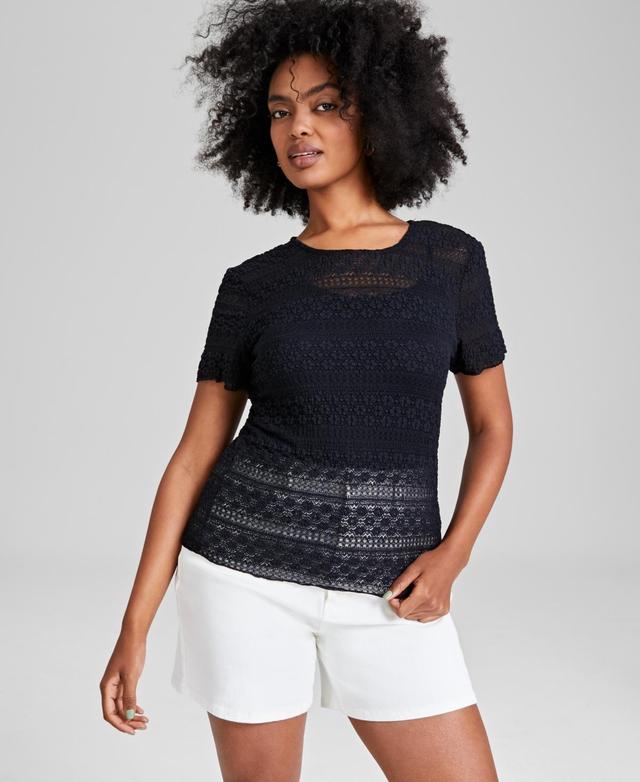 Women's Short-Sleeves Lace Top, Created for Macy's  Product Image