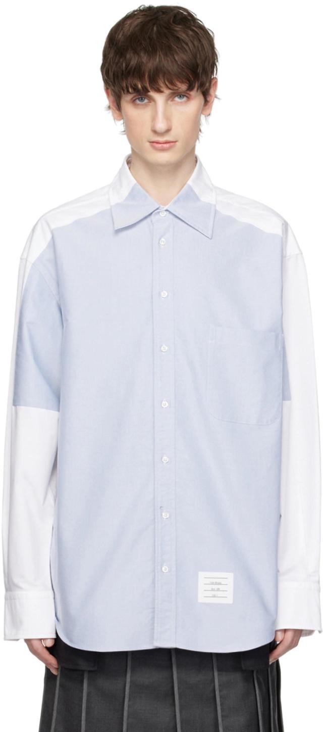 Blue & White Paneled Shirt In 100 White Product Image