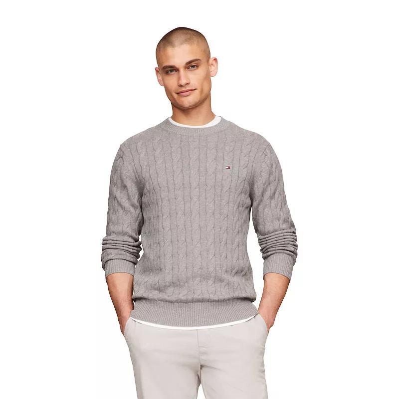 Mens Tommy Hilfiger Cable Crewneck Sweater Gray Grey Product Image