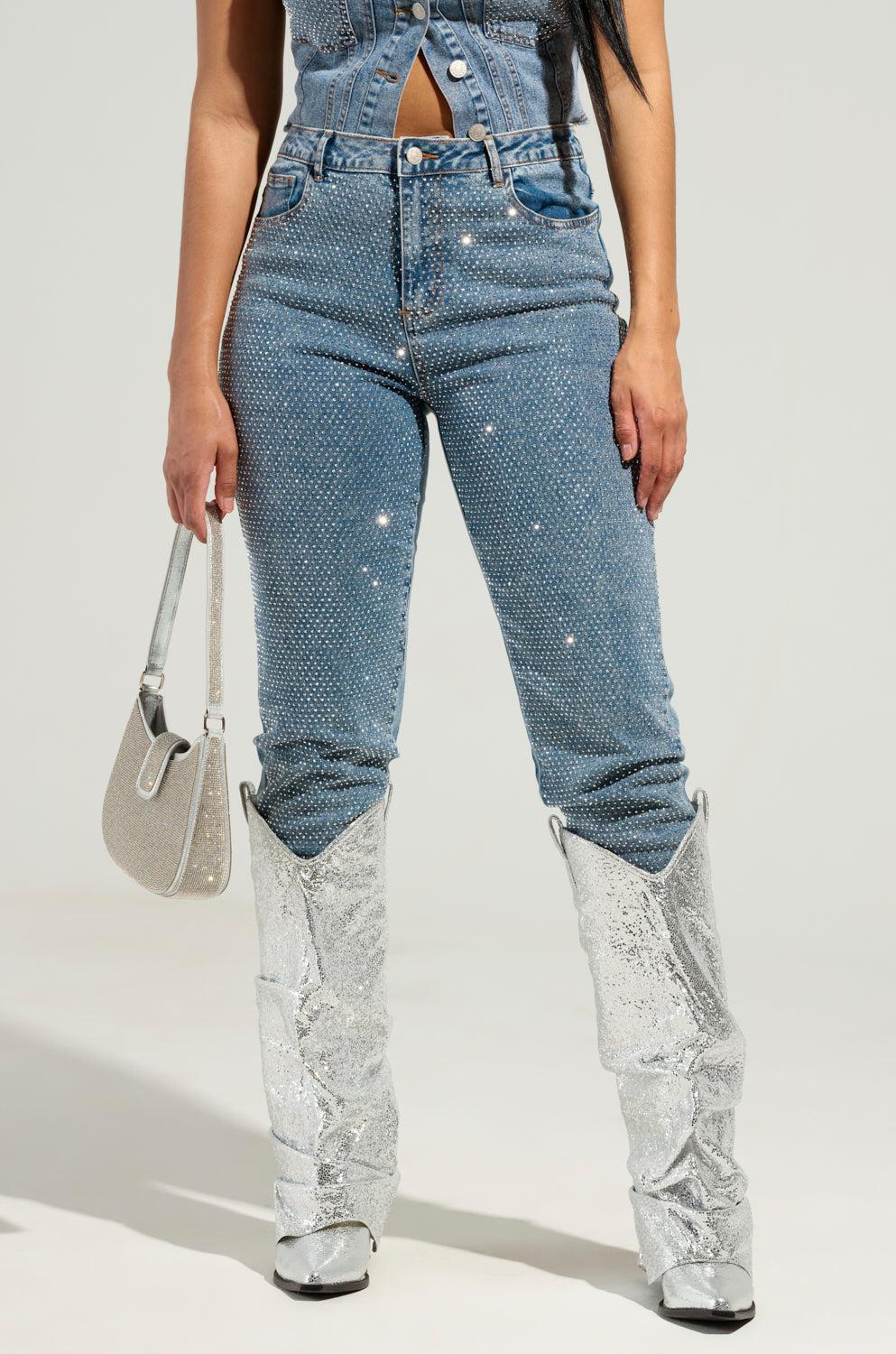 JOLIE RHINESTONE EMBELLISHED TAPERED JEAN Product Image