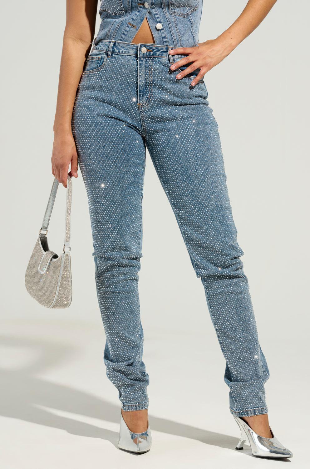 JOLIE RHINESTONE EMBELLISHED TAPERED JEAN Product Image