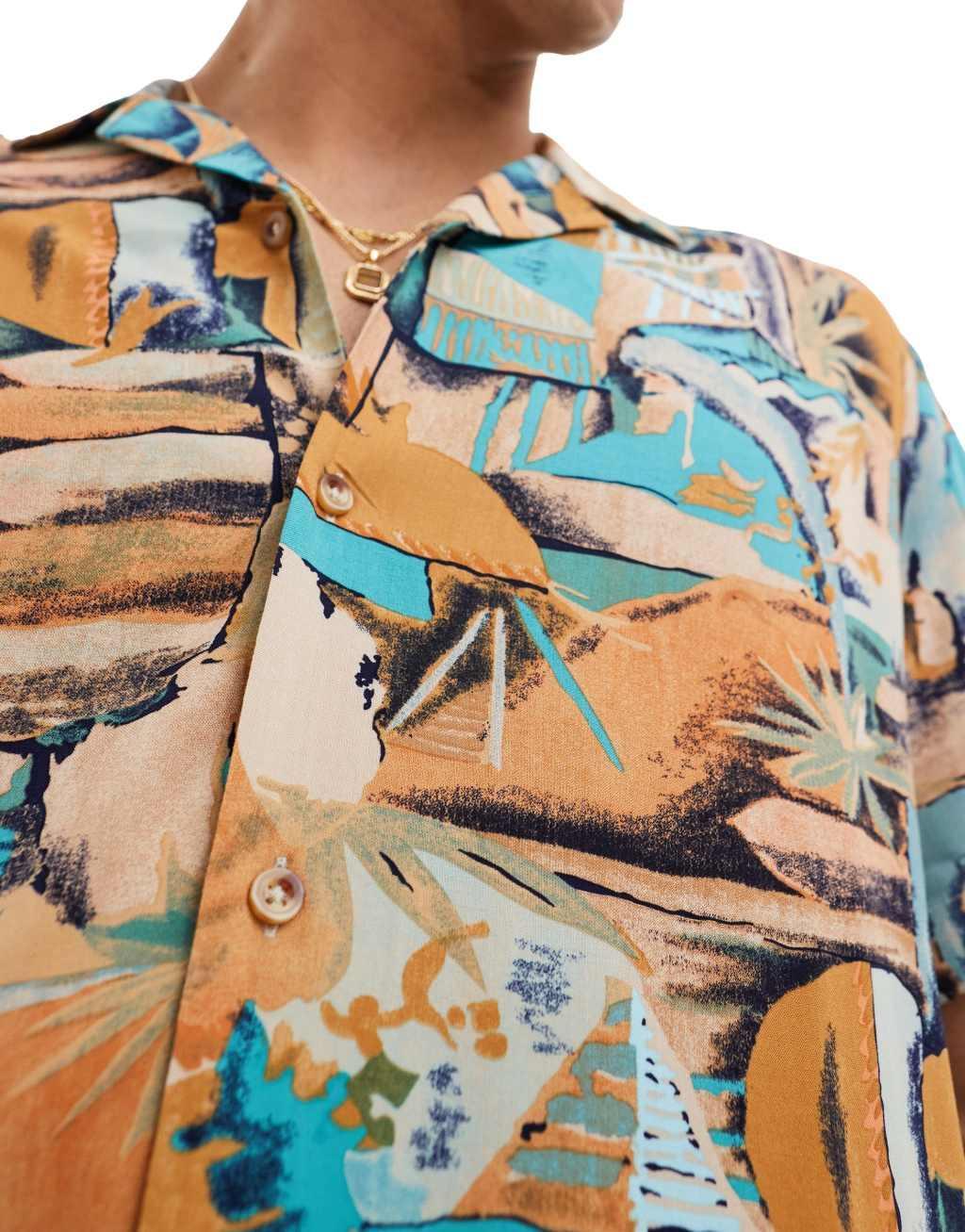 ASOS DESIGN relaxed camp collar shirt with vintage abstract hawaiian print Product Image