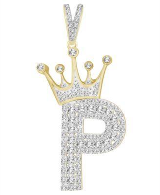 Mens Diamond (3/8 ct.t.w.) Crowned Initial Pendant in 10k Gold - P Product Image