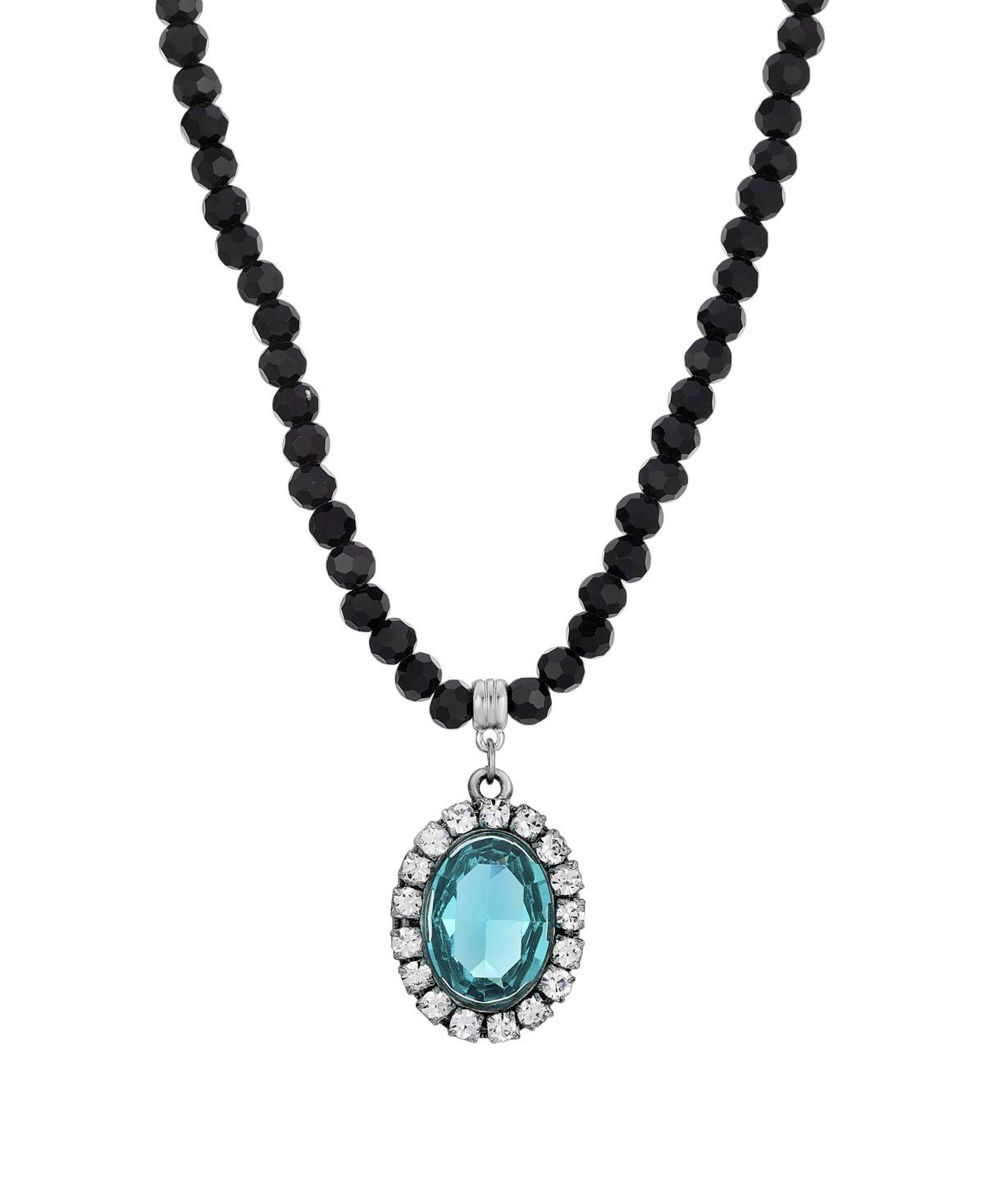 1928 Silver Tone Crystal Black Beaded Necklace, Womens, Blue product image