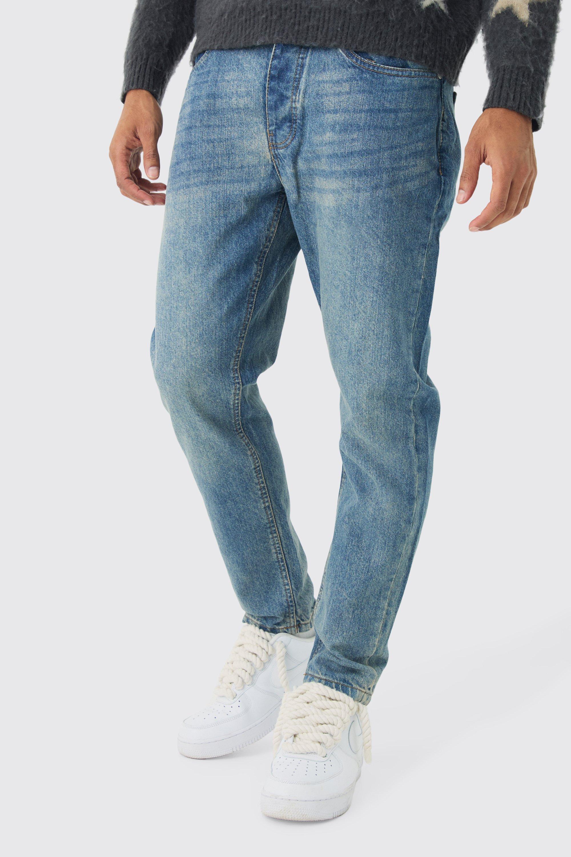 Tapered Rigid Jean In Vintage Blue | boohooMAN USA Product Image