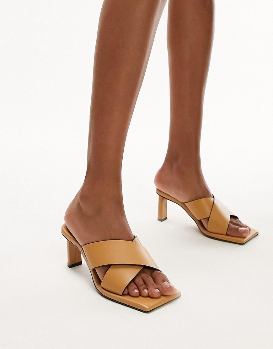 Topshop Cali premium leather square toe heeled mule Product Image