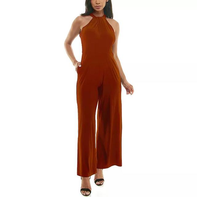 Womens Nina Leonard Wide-Leg Halter Jumpsuit Red Product Image