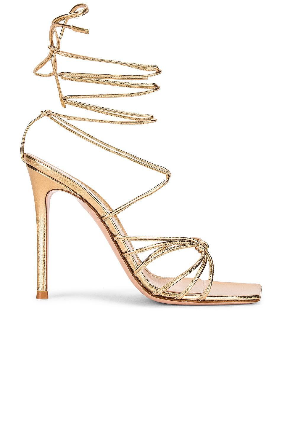 Womens Metallic Leather Ankle-Strap Stiletto Sandals product image