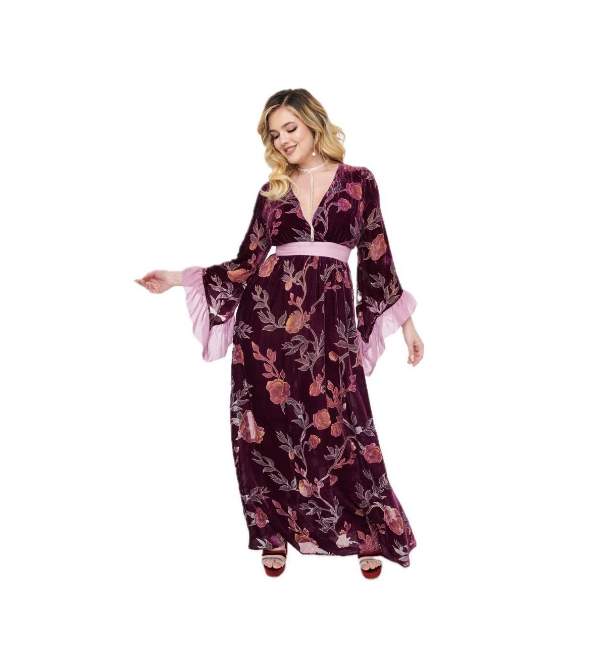 Unique Vintage Womens Long Sleeve Empire Waist Maxi Dress Product Image