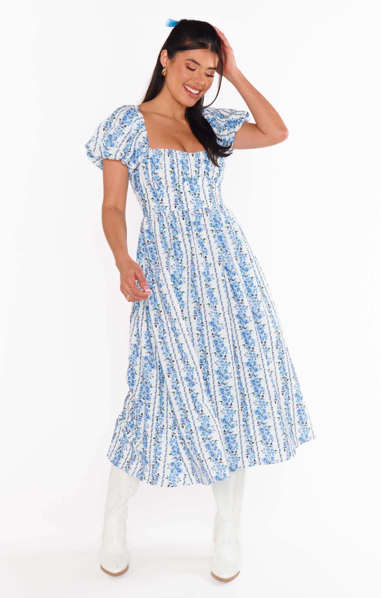 Belle Midi Dress ~ Blue Bliss Stripe Product Image