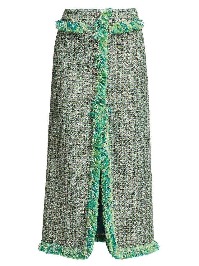 Womens Fringe-Trimmed Tweed Maxi Skirt Product Image