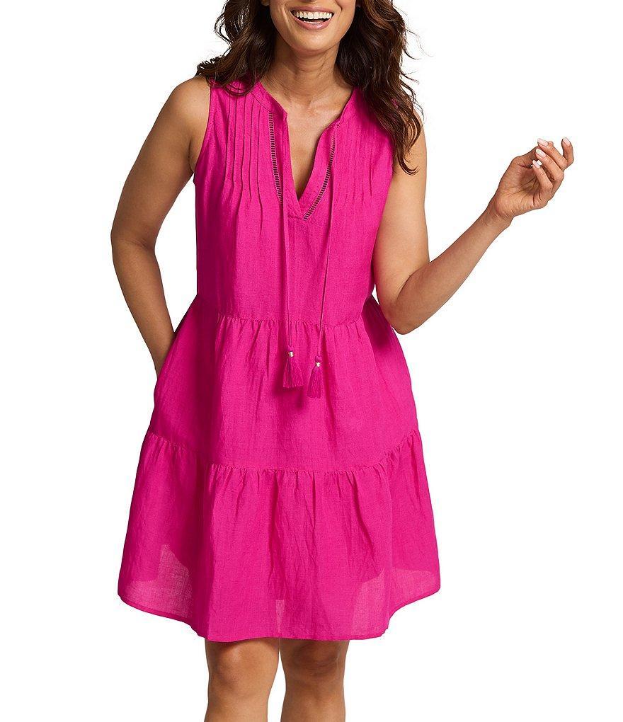 Tommy Bahama St. Lucia Split V-Neck Tiered Hem Dress Swim Cover-Up Product Image