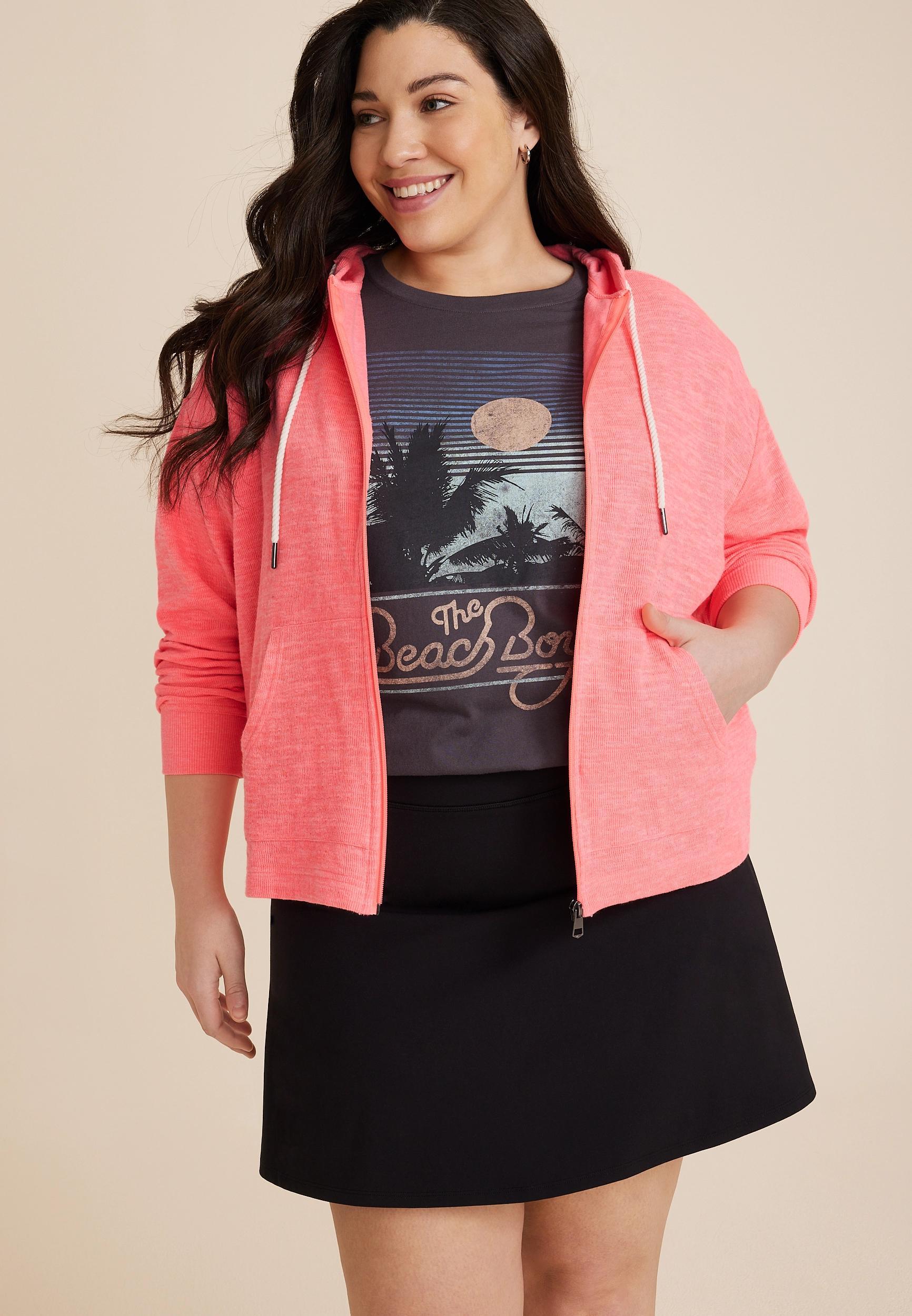 Maurices Plus Size Womens Textured Full Zip Hoodie Pink Size 0X Product Image