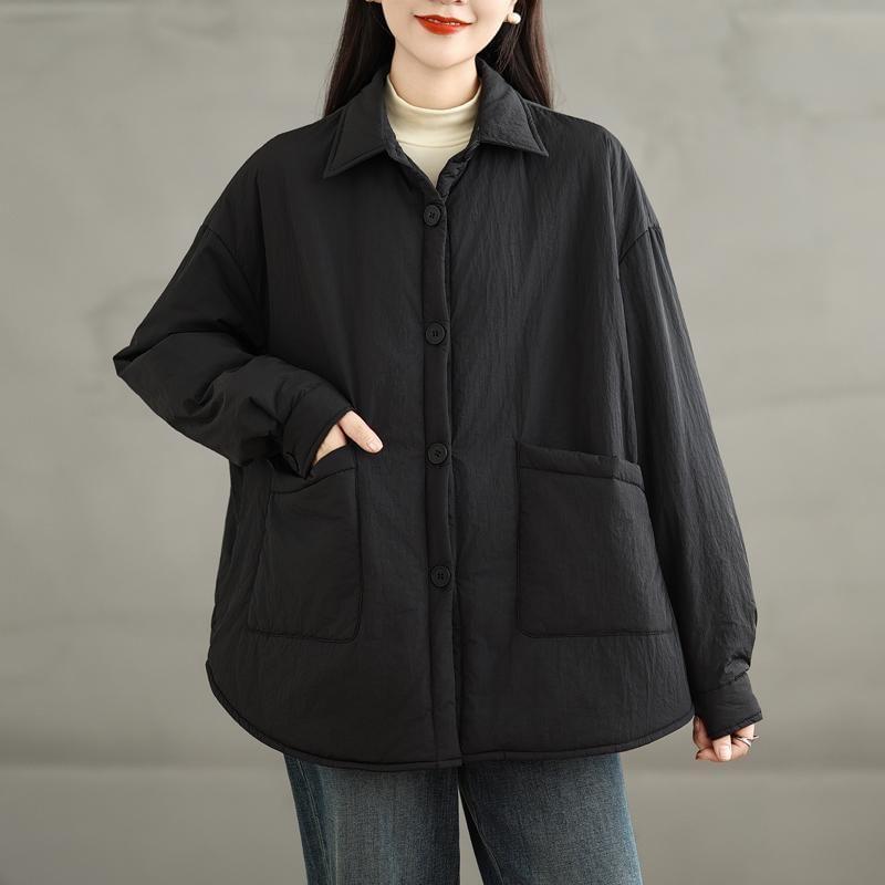 Collared Plain Padded Button-Up Jacket Product Image