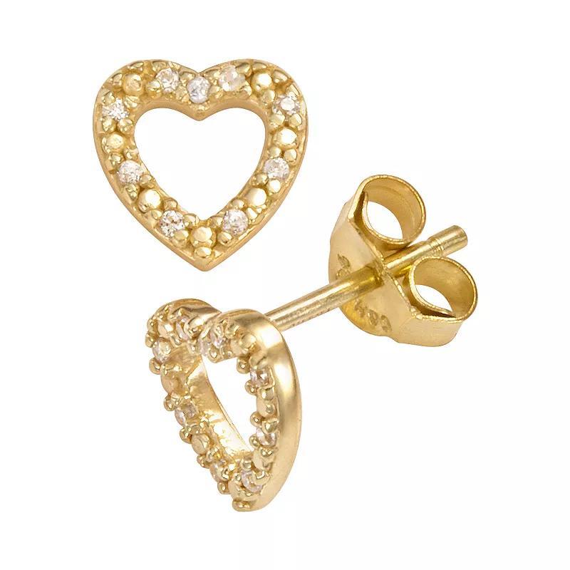 Sophie Miller 14k Gold Over Silver Cubic Zirconia Heart Stud Earrings, Womens, White Product Image