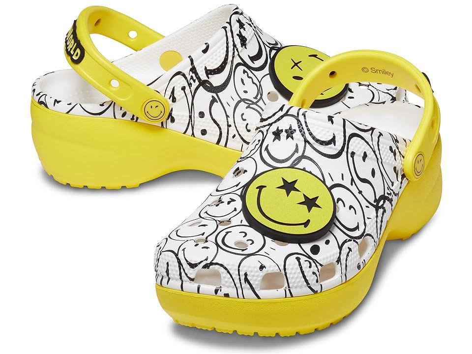 Crocs Zappos Print Lab: SmileyWorld(r) Classic Platform Clog (White Women's Clog Shoes Product Image