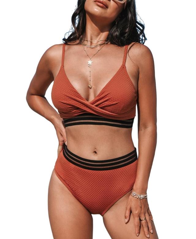 Cupshe Womens Brick Red Twist Bikini Top & High-Rise Bottoms Set Product Image