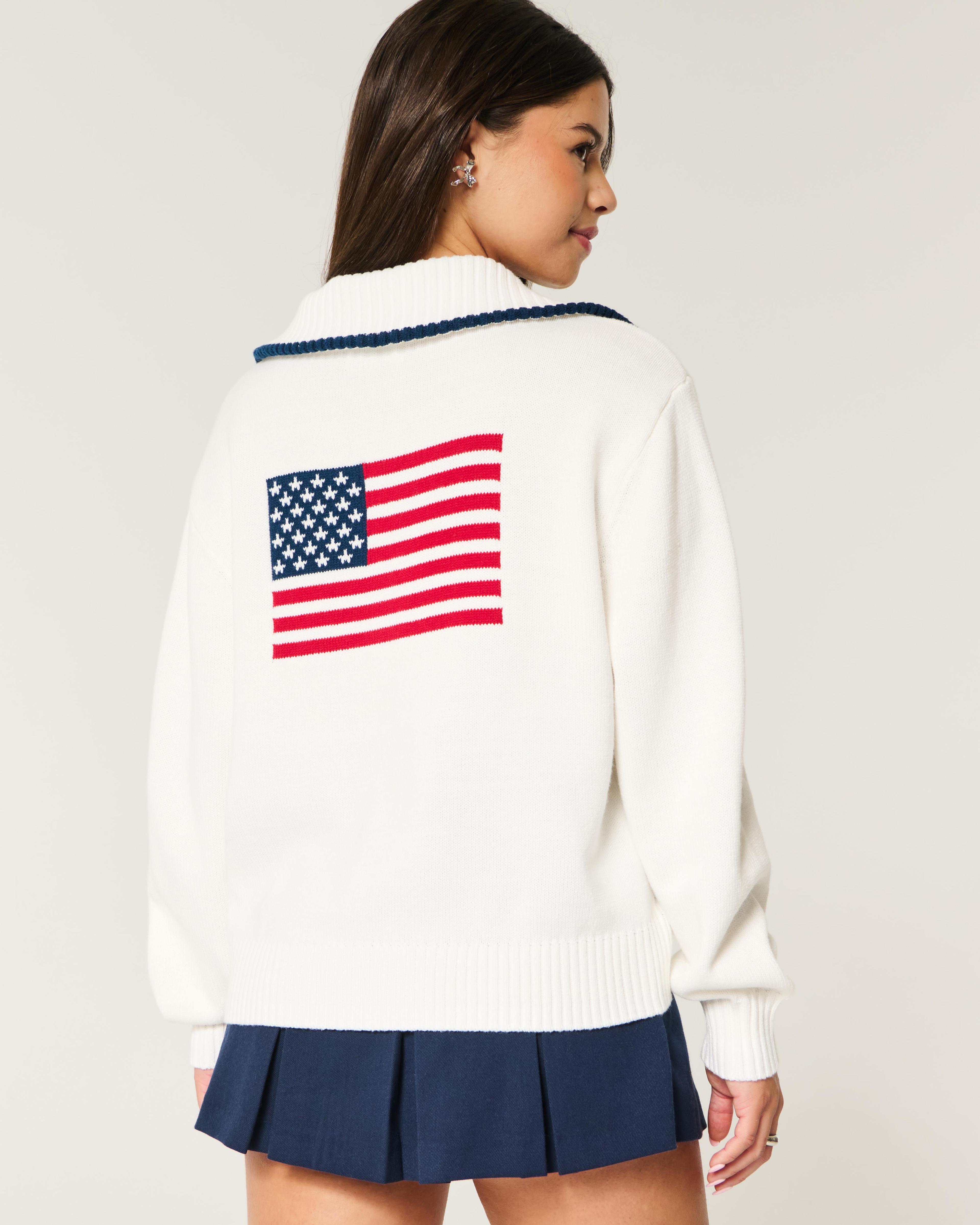 Oversized USA Graphic Half-Zip Sweater Product Image