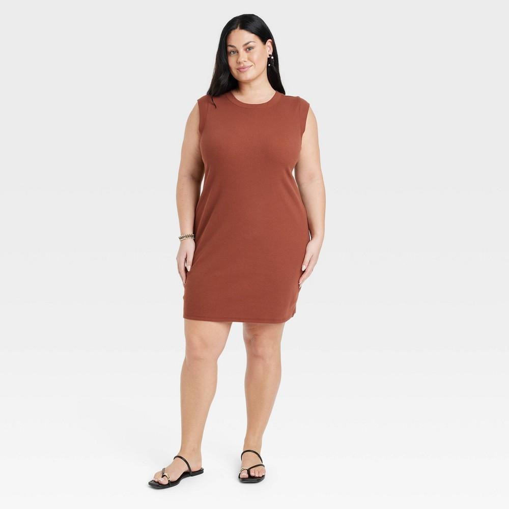 Womens Muscle Tank Mini Knit Dress - A New Day Brown 4X Product Image