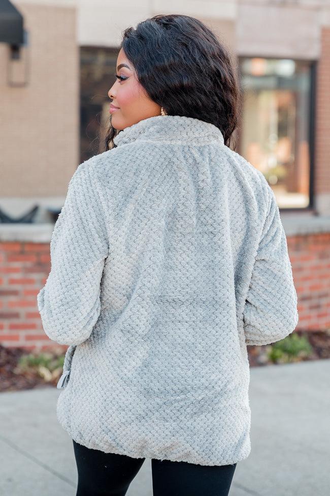 Cozy Charm Grey Textured Sherpa Zip Up Jacket FINAL SALE Product Image