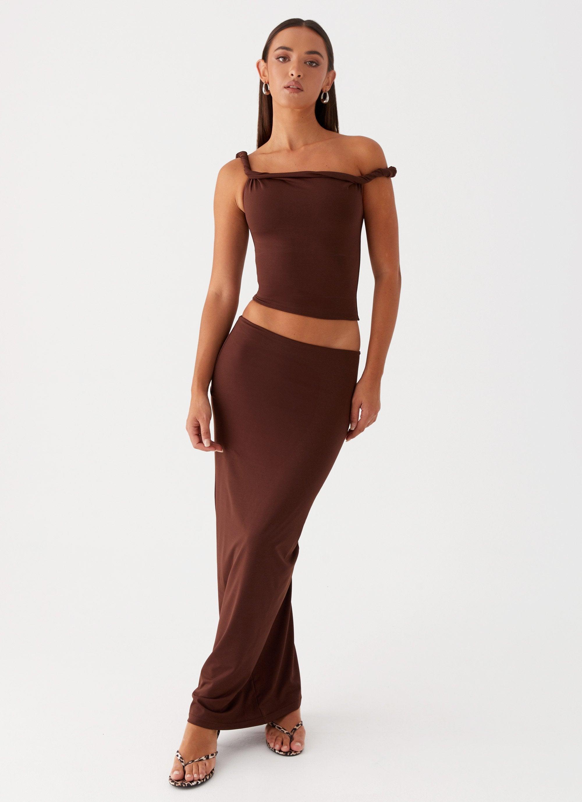 Solace Soul Twist Shoulder Top - Chocolate Product Image