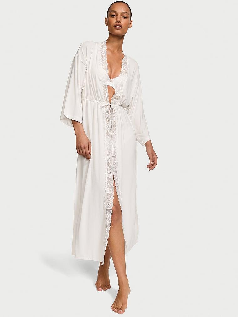 Modal & Lace Trim High-Slit Maxi Robe Product Image