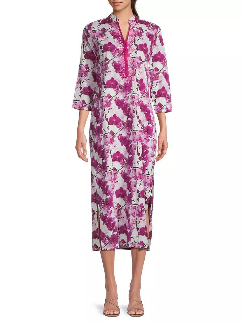 Clorinda Orchid-Print Cotton Midi-Dress Product Image