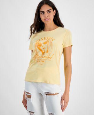 Guess Womens Embellished Graphic Print Cotton T-Shirt Product Image