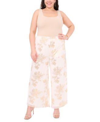 Plus Size Printed Chiffon Pull-On Palazzo Pants Product Image