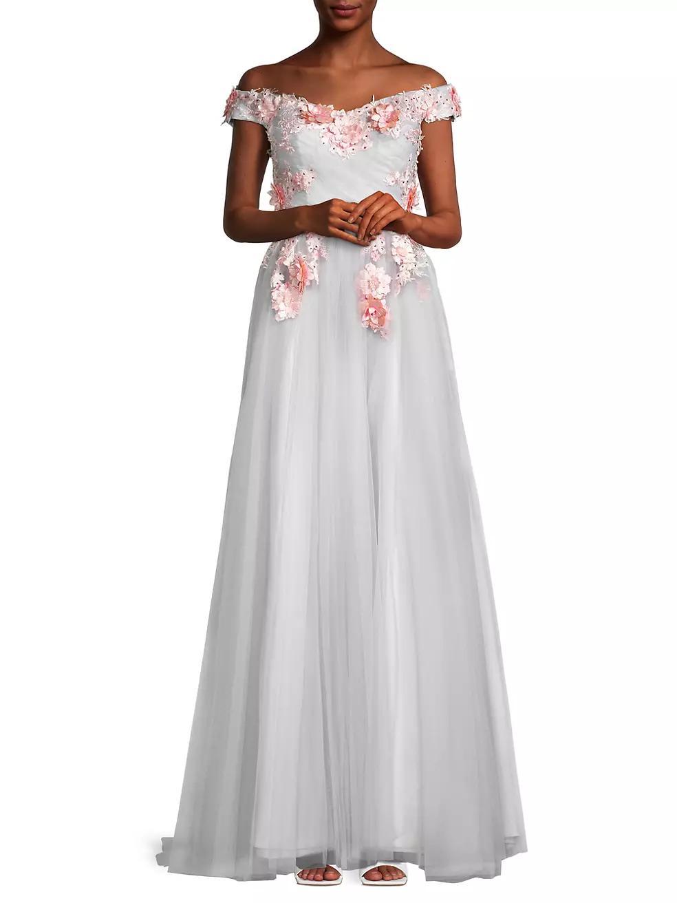 Off-The-Shoulder Floral Embroidered Gown Product Image