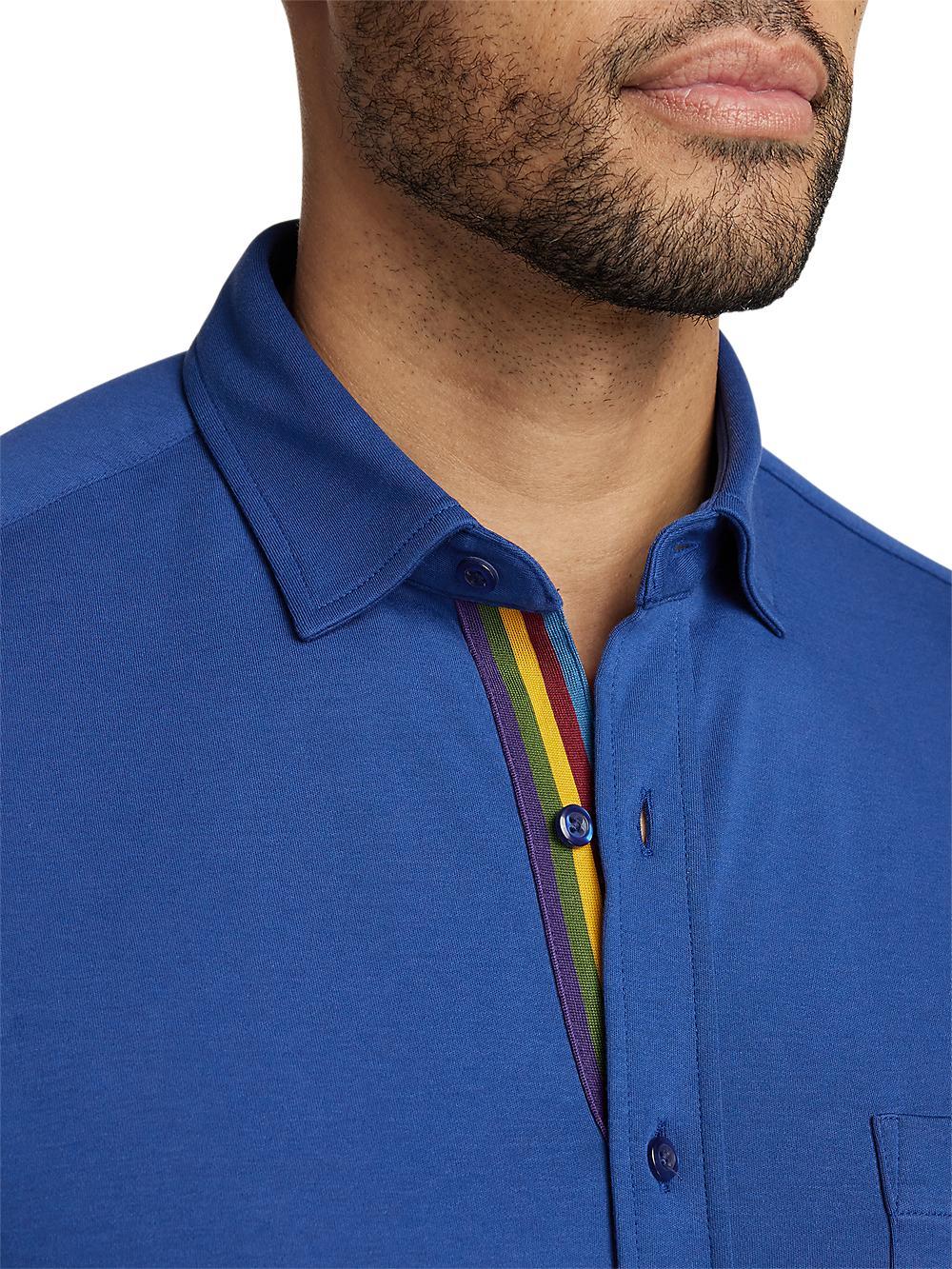 Mercerized Cotton Button Front Polo - Blue Product Image