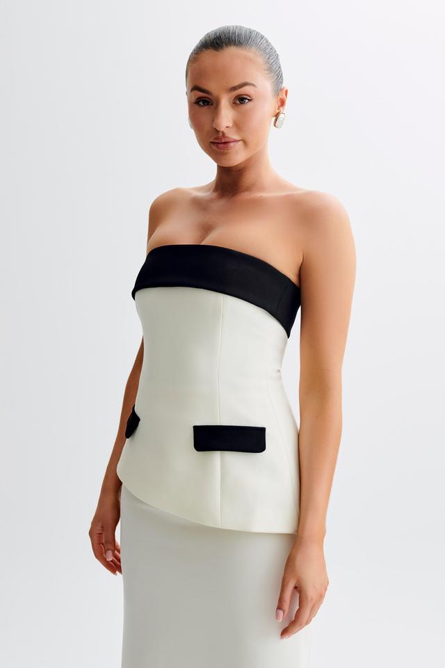 Micah Contrast Suiting Strapless Top - White Product Image